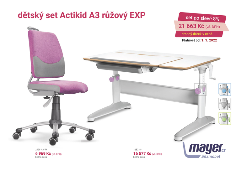 Dětský set Mayer – rostoucí židle ACTIKID A3 SMILE a rostoucí stůl EXPERT, růžový + dárek
