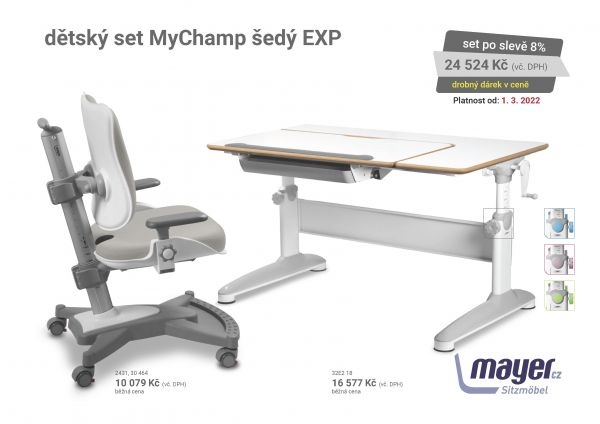 Dětský set Mayer – rostoucí židle MYCHAMP a rostoucí stůl EXPERT, šedý + dárek